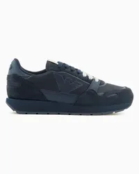 Emporio Armani OFFICIAL STORE Sneakers In Mesh Con Dettagli Suede E Patch Aquila Blu