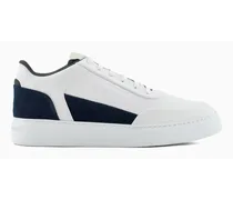 Emporio Armani OFFICIAL STORE Sneakers In Pelle E Suede Con Logo Laterale Bianco