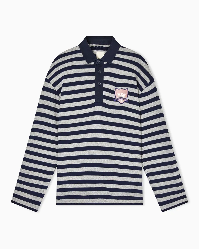 Emporio Armani Polo in jersey a righe con patch Eagle Club Blu