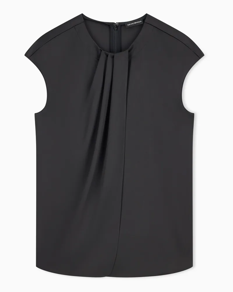 Emporio Armani Top in tecno twill con collo alto e fiocco Nero