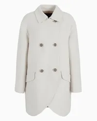 Emporio Armani OFFICIAL STORE Cappotto Doppiopetto Con Fondo Tulipano In Misto Lana Vergine Finish Mosso Bianco