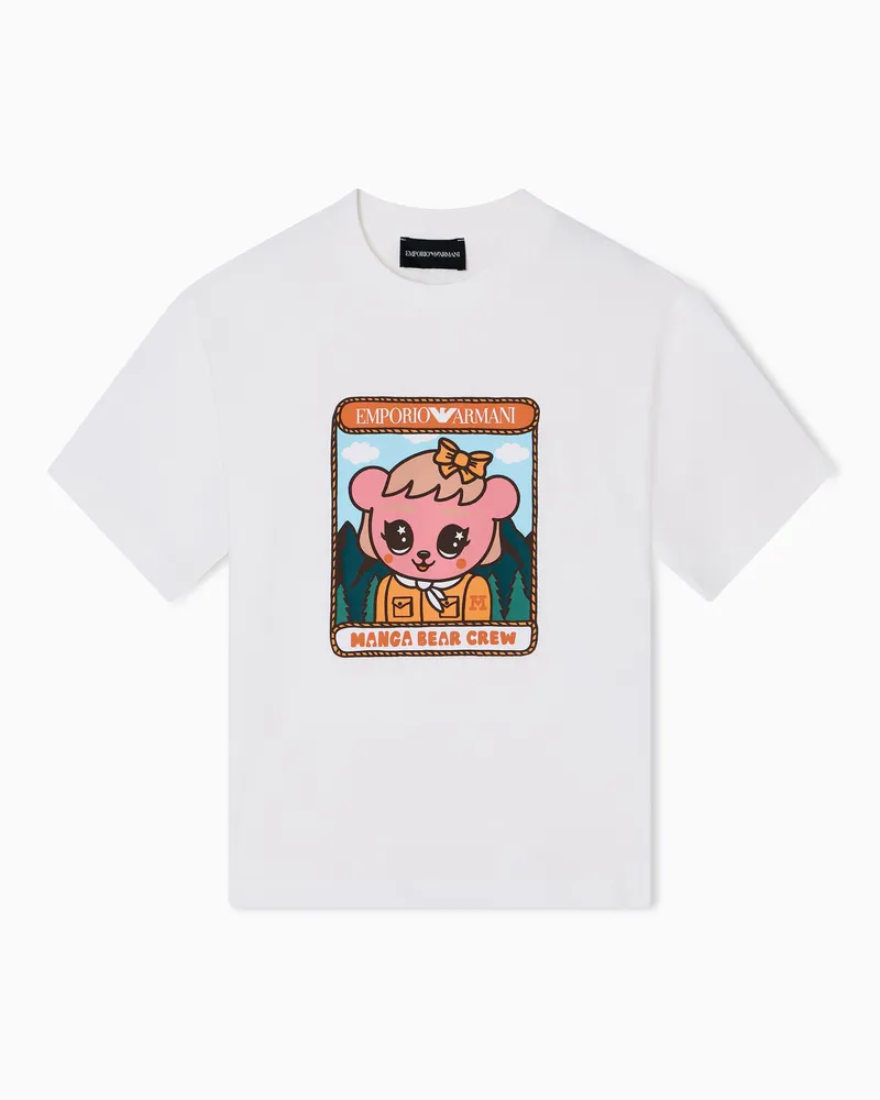 Emporio Armani T-shirt comfort fit in jersey con stampa Manga Bear Crew ASV Bianco