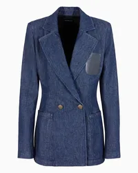 Emporio Armani OFFICIAL STORE Blazer Doppiopetto In Denim 11 Oz Con Tasca In Pelle Logata Denim