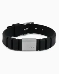 Emporio Armani OFFICIAL STORE Bracciale Con Piastrina In Silicone Nero E Acciaio Inossidabile Argento