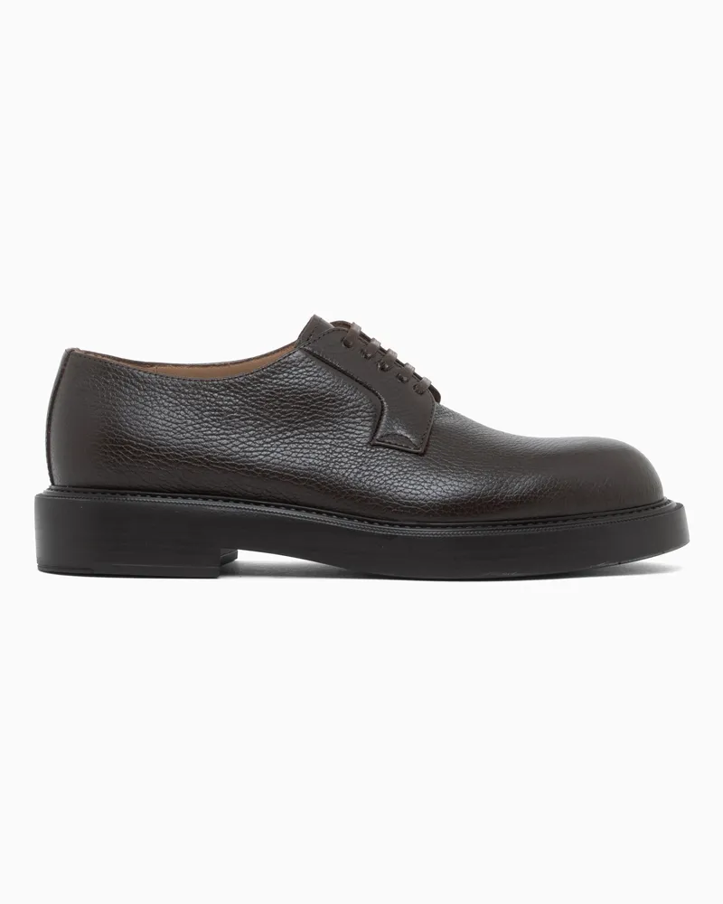 Emporio Armani Scarpa stringata in pelle martellata con suola in gomma Marrone