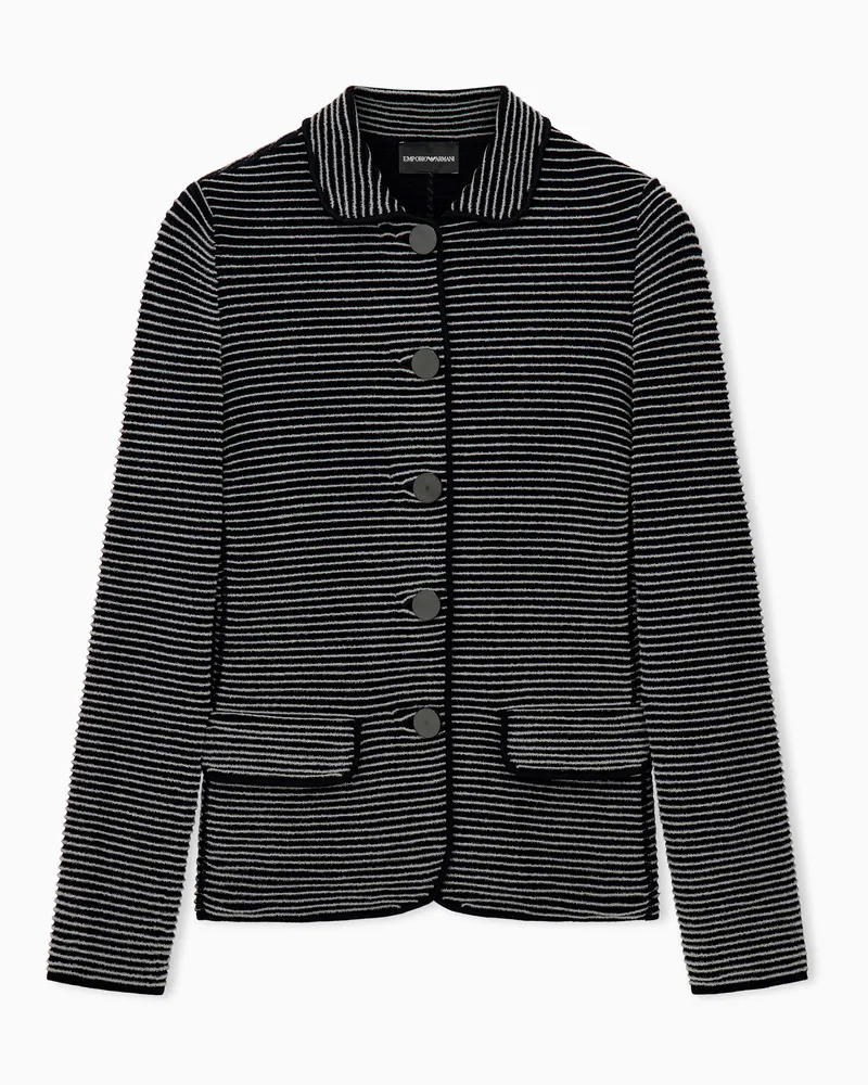 Emporio Armani Blazer slim in ottoman di viscosa a righe a contrasto Nero