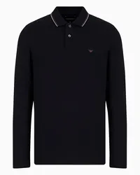 Emporio Armani OFFICIAL STORE Polo Maniche Lunghe In Piquet Stretch Con Ricamo Micro Eagle Blu