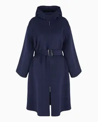 Emporio Armani OFFICIAL STORE Cappotto Con Cappuccio Zip E Cintura In Beaver Di Lana Vergine Blu