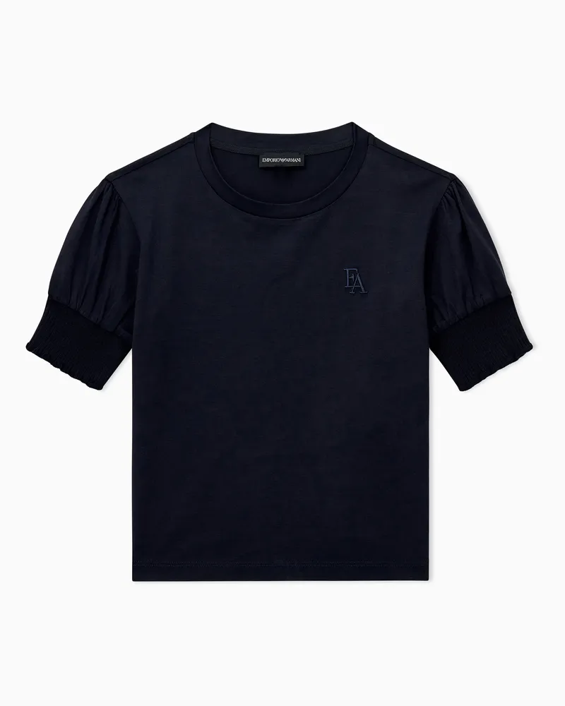 Emporio Armani T-shirt in jersey di lyocell e cotone con maniche a sbuffo Blu