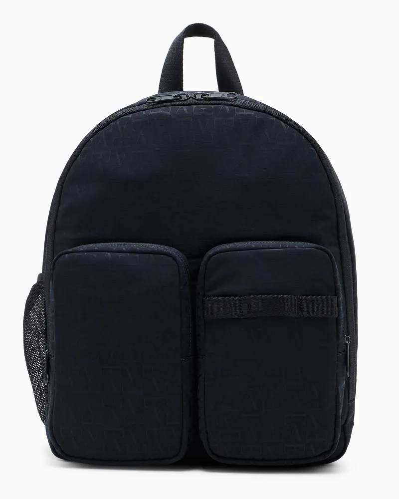 Emporio Armani Zaino con motivo logato e tasche con zip Blu
