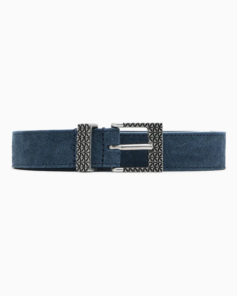 Emporio Armani Cintura in crosta con fibbia pattern 3D Blu