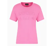Emporio Armani OFFICIAL STORE T-shirt Con Logo Effetto Devoré In Lyocell Lavato Asv Rosa
