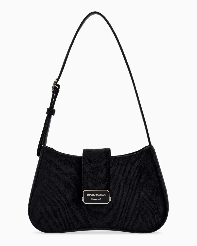 Emporio Armani Borsa hobo in velluto moiré con placca logo Nero