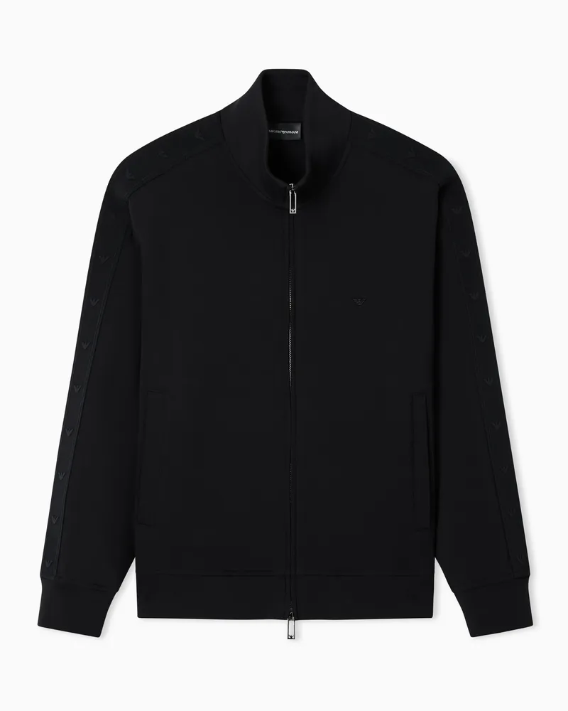 Emporio Armani Felpa full zip in double jersey con banda micro eagle Nero