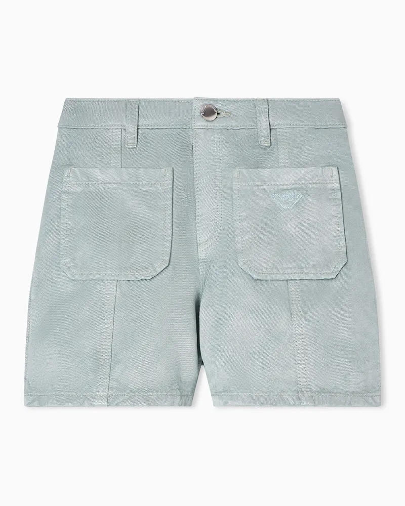 Emporio Armani Shorts in shiny twill misto lino Azzurro