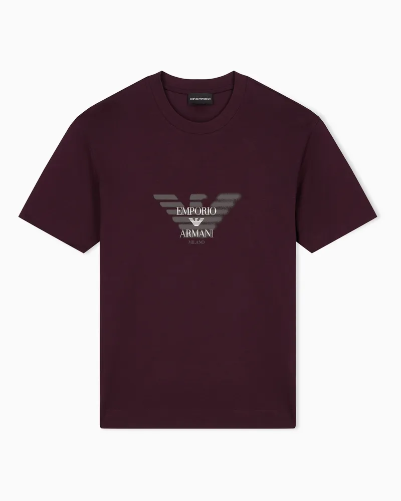 Emporio Armani T-shirt in jersey misto lyocell stampa logo aquila graffito Bordeaux