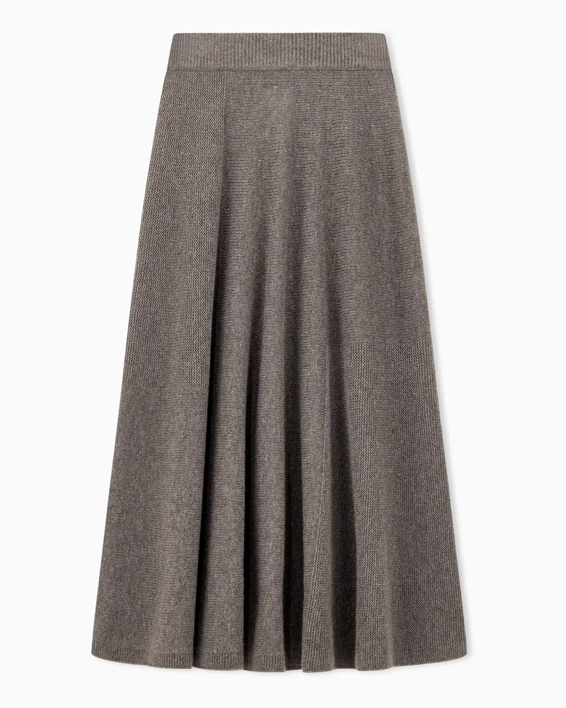 Emporio Armani Gonna in lana vergine e cashmere con fascia a costine Marrone