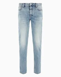 Emporio Armani OFFICIAL STORE Jeans J75 Slim Fit In Denim Stone Wash Con Baffature Blu