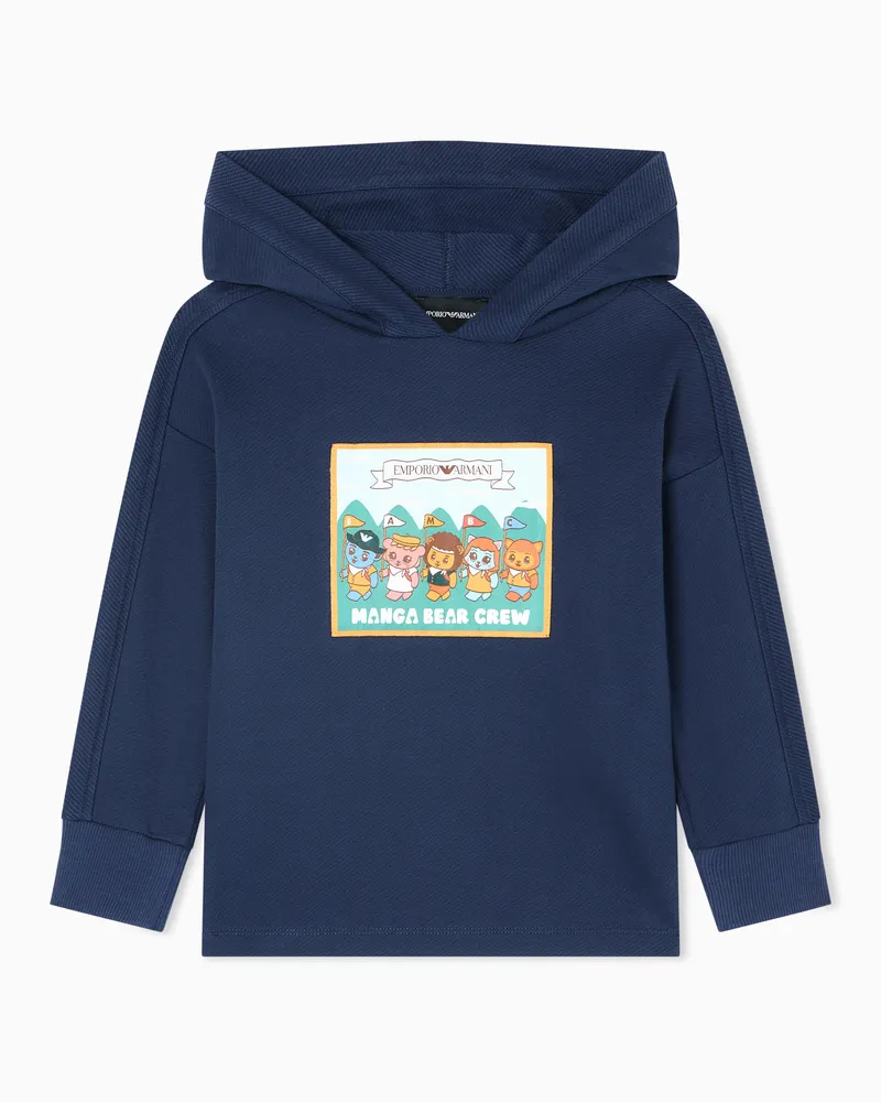 Emporio Armani Felpa con cappuccio comfort fit in jersey interlock organico Manga Bear Crew ASV Blu