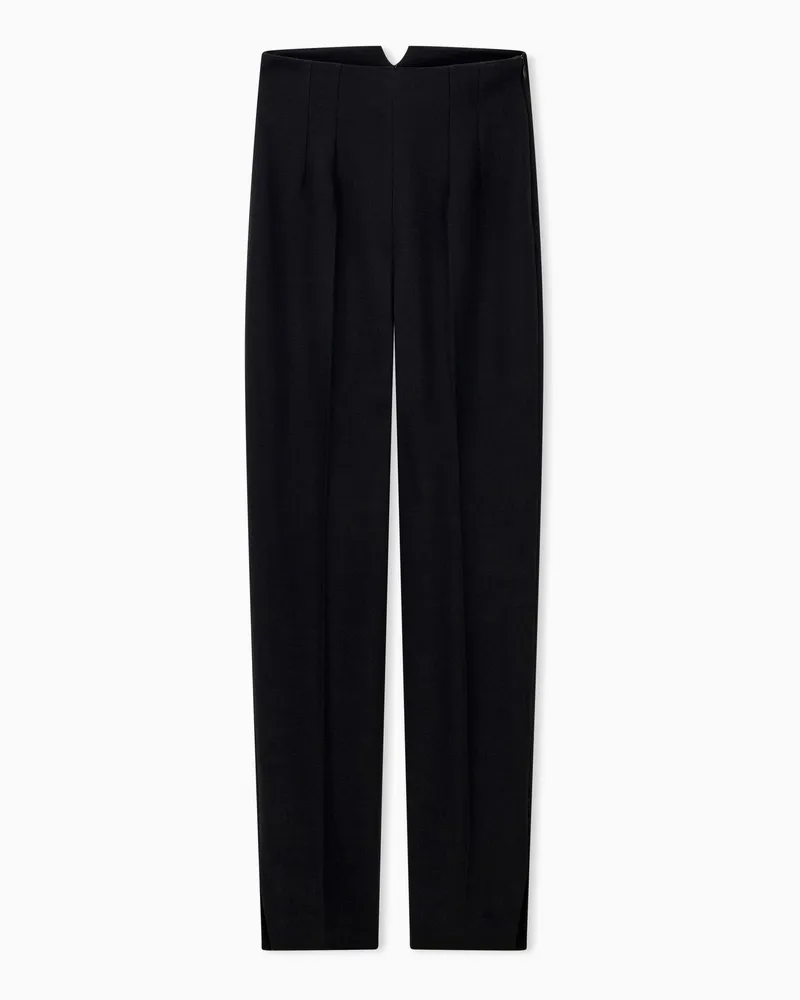 Emporio Armani Pantaloni slim in crêpe di lana stretch con intaglio Nero