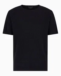 Emporio Armani OFFICIAL STORE Maglia Girocollo In Lana Vergine Jacquard Motivo Optical Bicolore Icon Blu