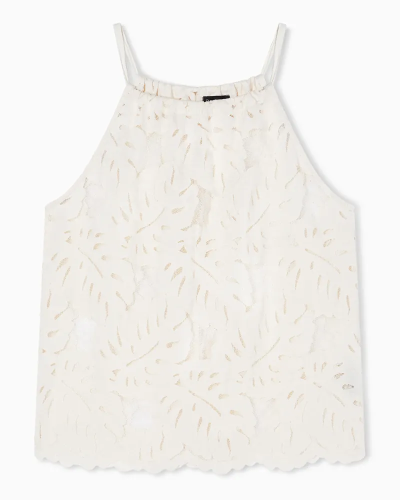 Emporio Armani Top beachwear in pizzo pattern foliage ASV Bianco