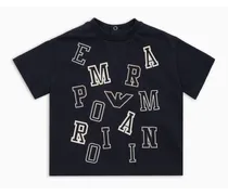 Emporio Armani OFFICIAL STORE T-shirt In Jersey Con Stampe E Patch Logo Blu
