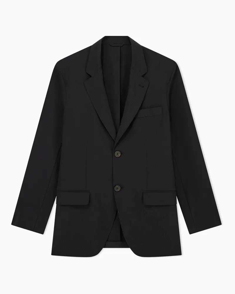 Emporio Armani Giacca monopetto in tessuto seersucker tecnico Nero