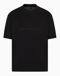 Emporio Armani OFFICIAL STORE T-shirt Con Ricamo Logo A Rilievo In Jersey Misto Lyocell Asv Nero