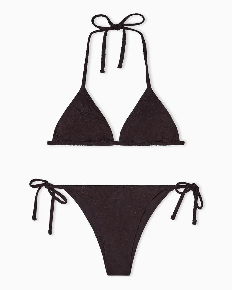 Emporio Armani Bikini con triangolo imbottito in lycra jacquard foliage Marrone