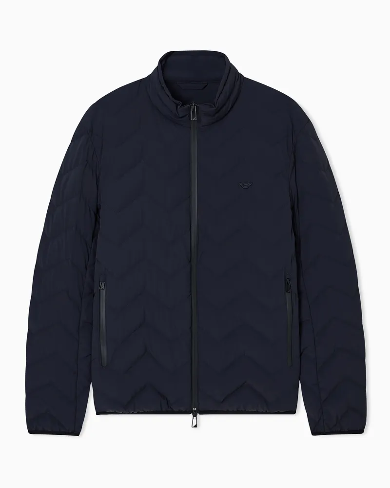 Emporio Armani Piumino nylon con zip e trapuntatura chevron Blu