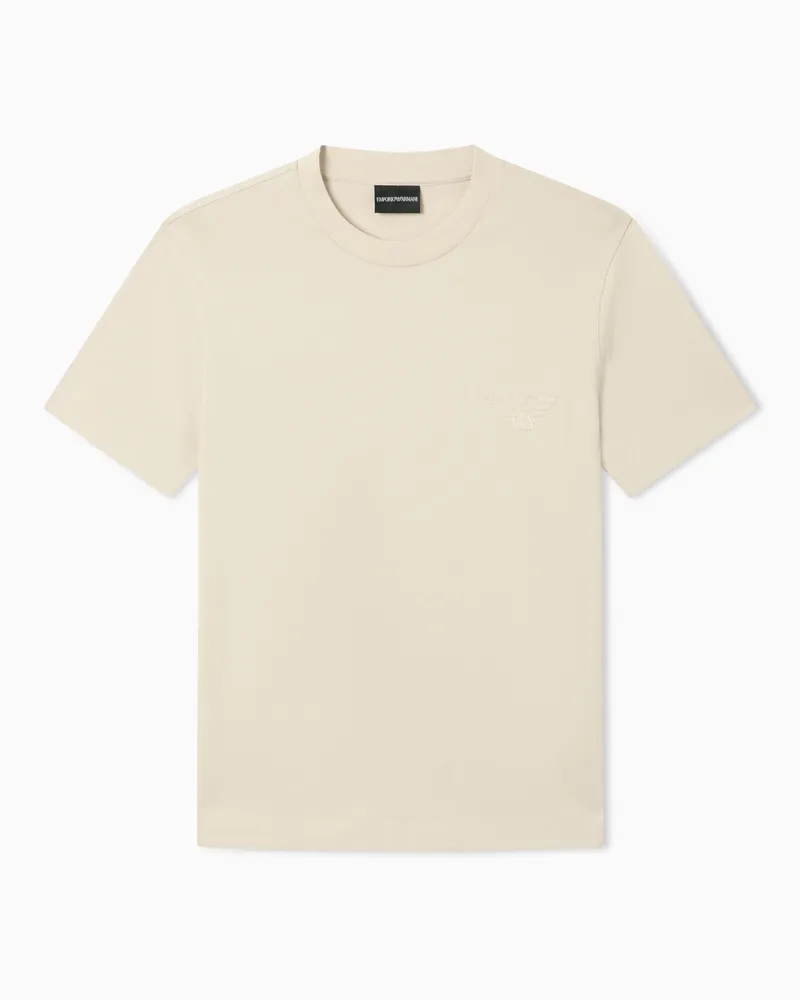 Emporio Armani T-shirt slim fit in jersey heavy con aquila bombata Beige
