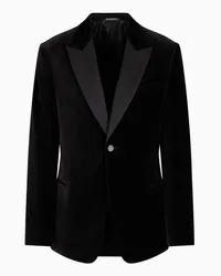 Emporio Armani OFFICIAL STORE Giacca Tuxedo In Velluto Con Motivo Effetto Imprimé All Over Nero