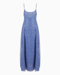 Emporio Armani OFFICIAL STORE Abito Lungo In Tulle Con Ricamo Micro Paillettes E Jais All Over Blu