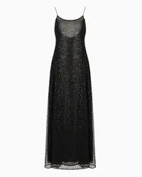 Emporio Armani OFFICIAL STORE Abito Lungo In Tulle Con Ricamo Micro Paillettes E Jais All Over Nero