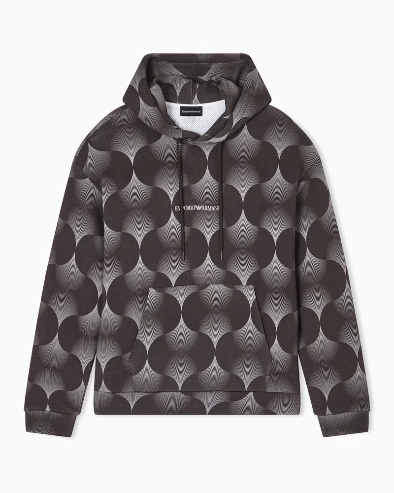 Emporio Armani Felpa con cappuccio in jersey stampa optical Marrone