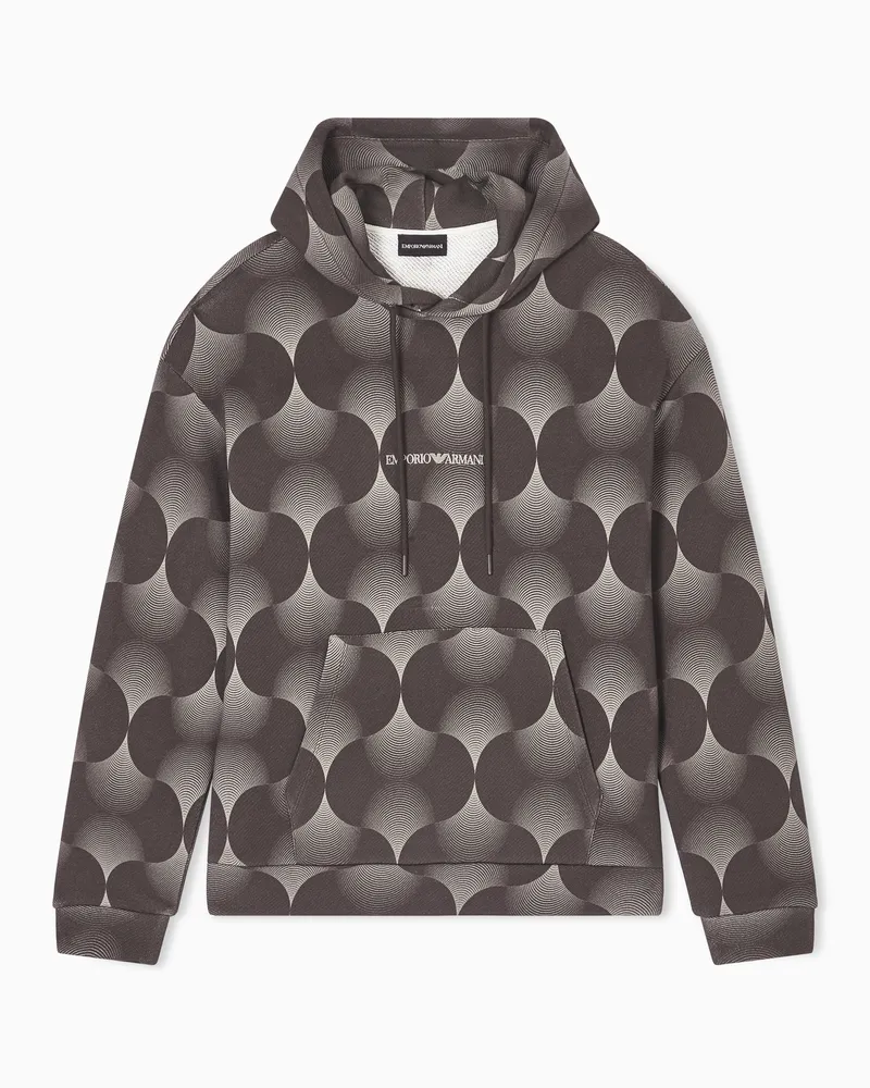 Emporio Armani Felpa con cappuccio in jersey stampa optical Marrone