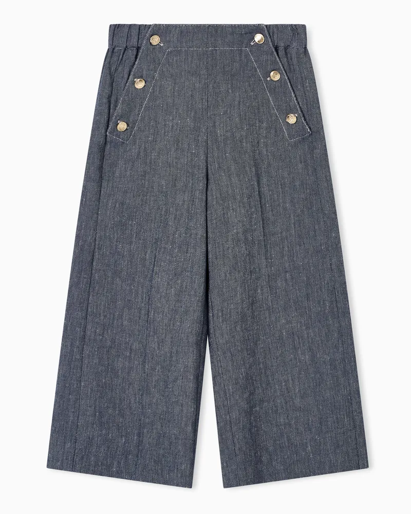 Emporio Armani Pantaloni in misto lino effetto denim Blu