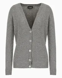 Emporio Armani OFFICIAL STORE Cardigan Con Profondo Scollo V In Puro Cashmere Grigio