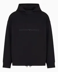 Emporio Armani OFFICIAL STORE Felpa Con Cappuccio E Ricamo Logo A Rilievo In Double Jersey Nero