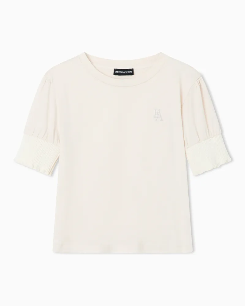 Emporio Armani T-shirt in jersey di lyocell e cotone con maniche a sbuffo Beige