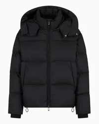 Emporio Armani OFFICIAL STORE Piumino Con Zip E Cappuccio In Nylon Jacquard Logo Lettering All Over Nero