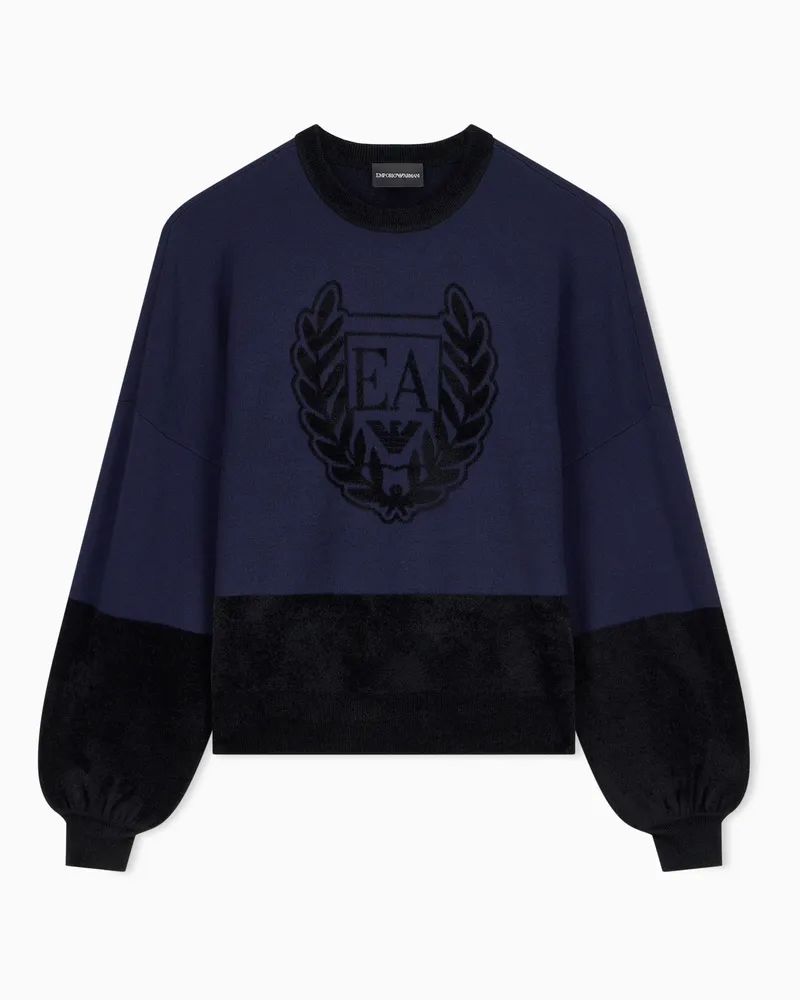 Emporio Armani Pullover girocollo in viscosa con intarsio geometrico Blu