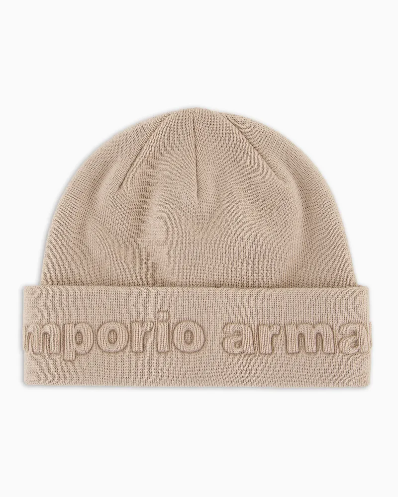 Emporio Armani Berretto in misto lana vergine con logo Beige