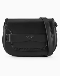 Emporio Armani OFFICIAL STORE Borsa A Tracolla Media In Pelle Con Patta E Soffietto Logato Nero