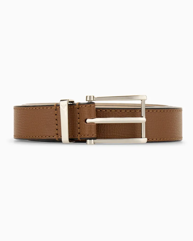 Emporio Armani Cintura in pelle mini grana con fibbia rettangolare Marrone