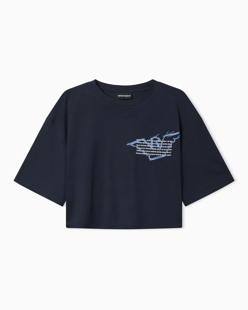 Emporio Armani T-shirt cropped in jersey con stampa aquila ASV Blu