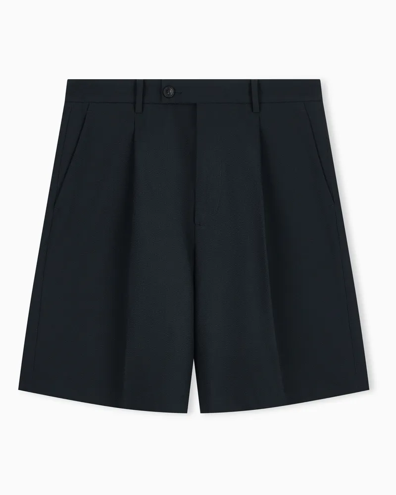 Emporio Armani Bermuda imbottiti in seersucker con dettagli in maglia Blu