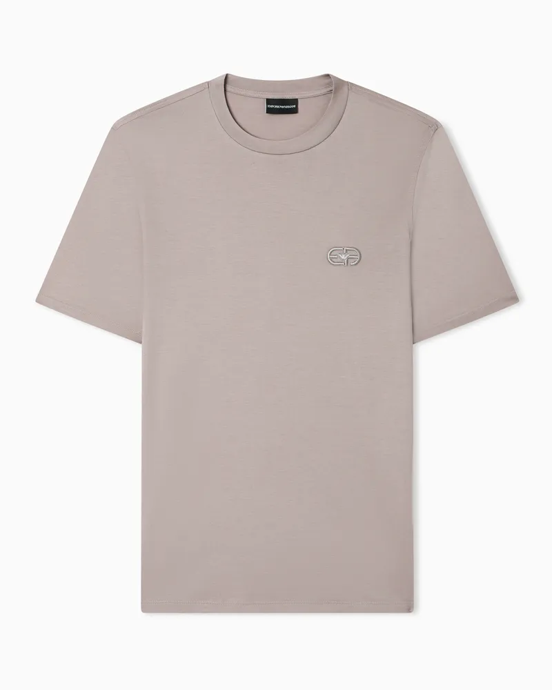 Emporio Armani T-shirt in jersey misto lyocell con ricamo logo EA Grigio