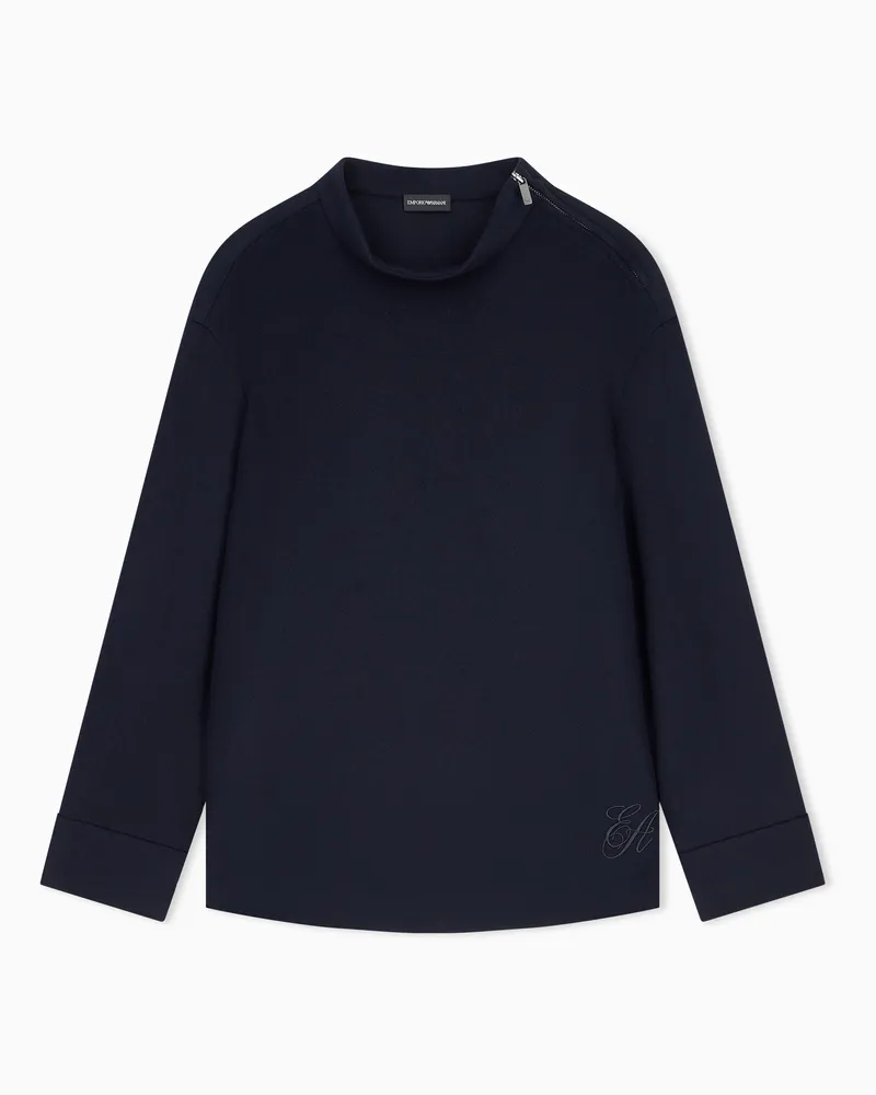 Emporio Armani Maglia girocollo in lana e cashmere con zip sulla spalla Blu
